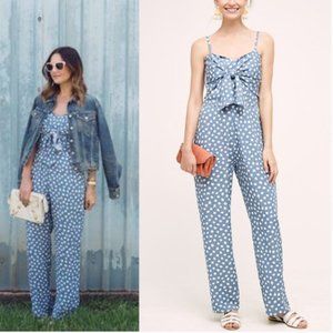 ANTHROPOLOGIE + WHIT TWO - *EUC* Blue White Polka Dot Tie Front Jump Suit - 10